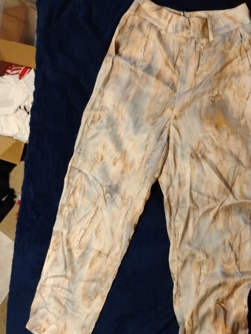 Women's Marble-Print Cream and Blue Trousers XS